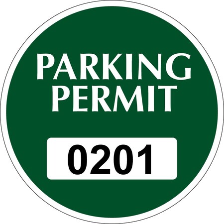 Lustre-Cal Repositionable Parking Permit Green 3in x 3in  Circle Serialized 201-250, 50PK 253743Py1GDi0201